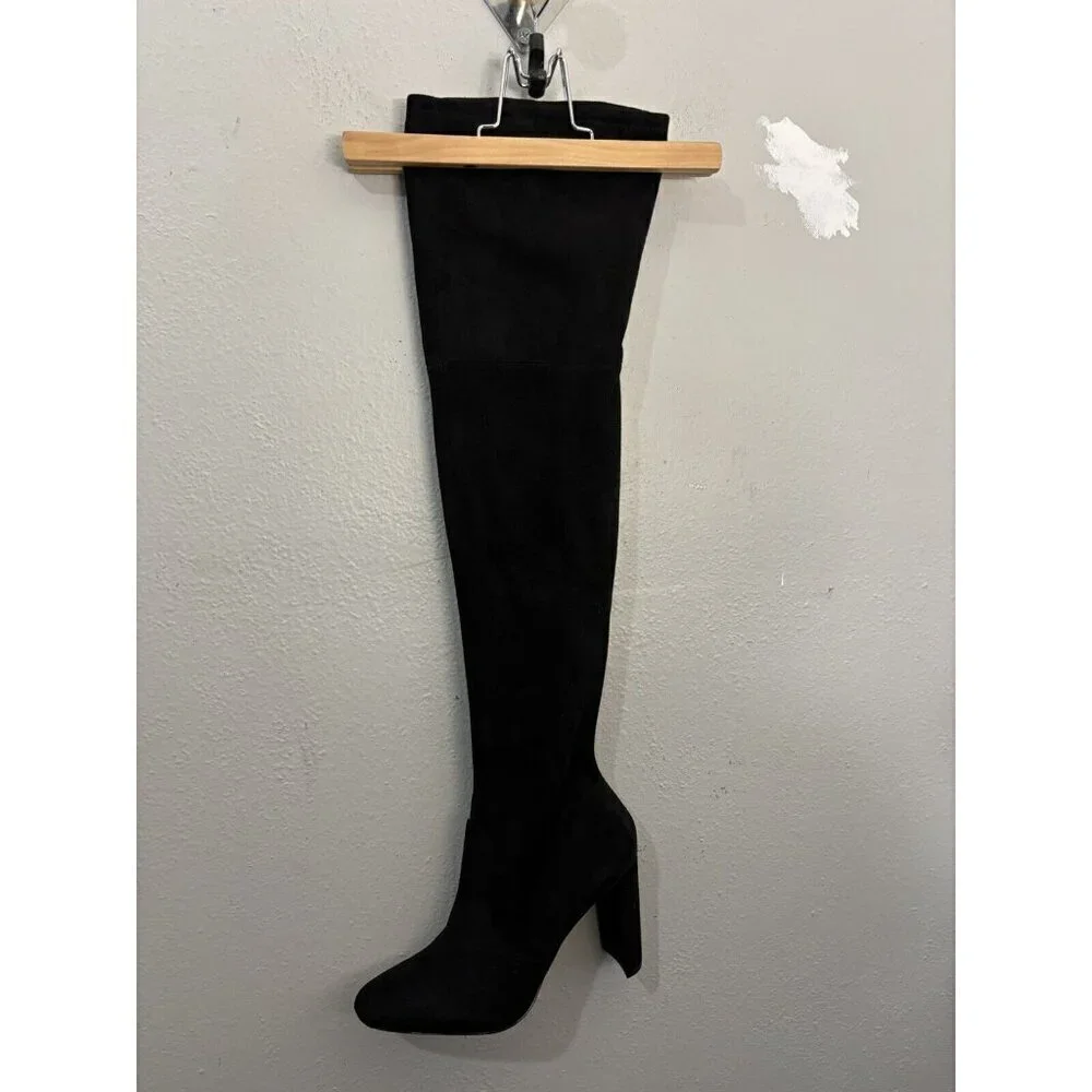 Aldo Over The Knee Sock Boots Black Women 9 Faux Suede Block Heel